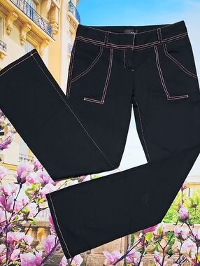 Poleci Black Trousers with Pink Accents Size 6